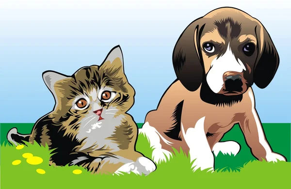 Кошка и собака друзья. — стоковый вектор