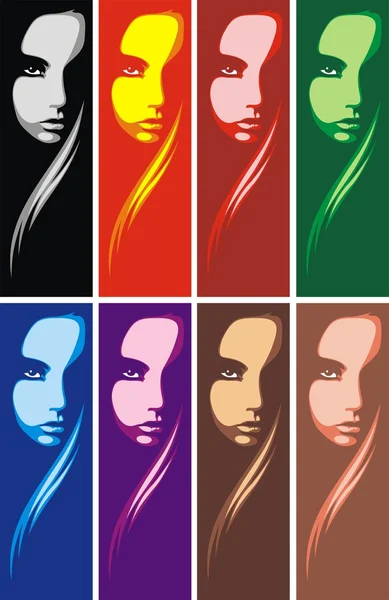 Head of girl in different colors — Stock Vector