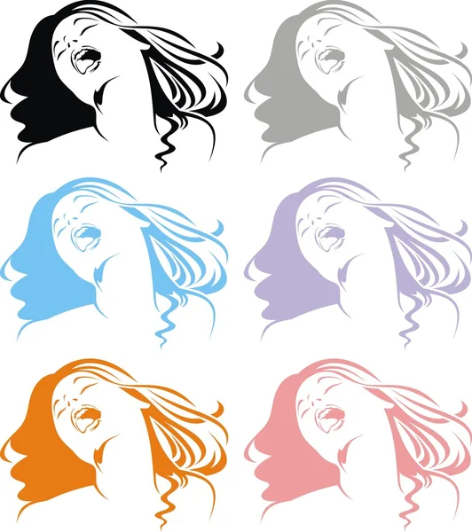 Head of girl in different colors — Stock Vector