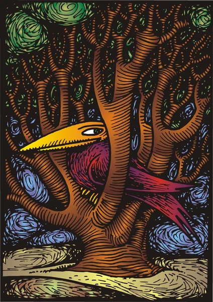 木と鳥 — ストックベクタ
