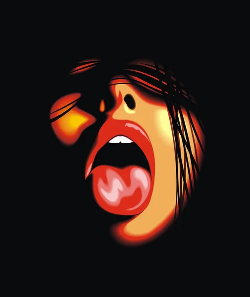 Frauengesicht mit roter Zunge und offenem Mund — Stockvektor