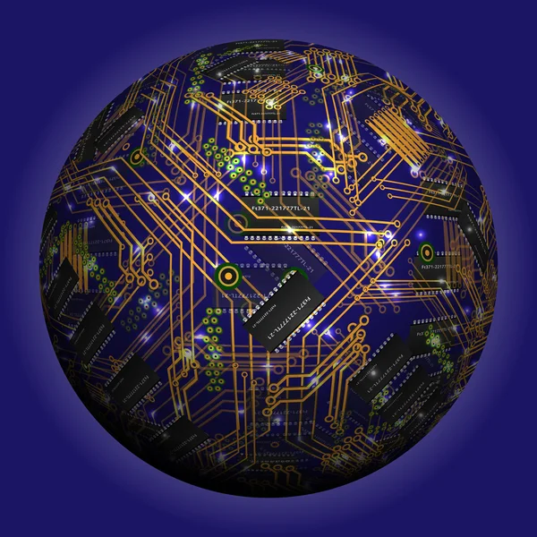 Абстрактный полый шар, чип, микросхема, кремниевый чип, микрочип — стоковый вектор