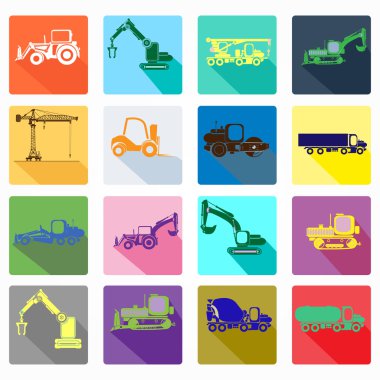 İnşaat Makinaları app simge kümesi. tasarım öğeleri için mobil ve web uygulamaları.