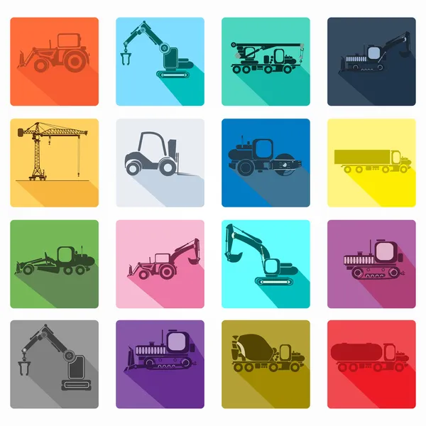 App icon set of construction machinery. Design elements for mobile and web applications. — Stock Vector