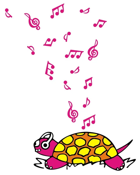 Tortuga escuchando música — Vector de stock