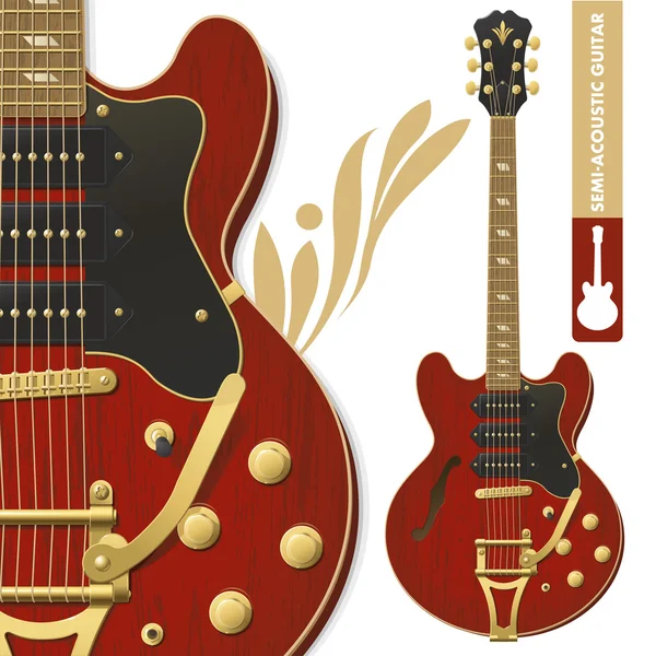 Guitarra semi-acústica — Vector de stock