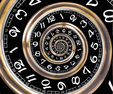 Antika bir bronz saatin çarpık siyah saati sonsuz bir konsepti temsil ediyor..