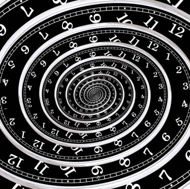 Çarpık siyah beyaz saat suratı. Yaratıcı zaman huni kavramı.