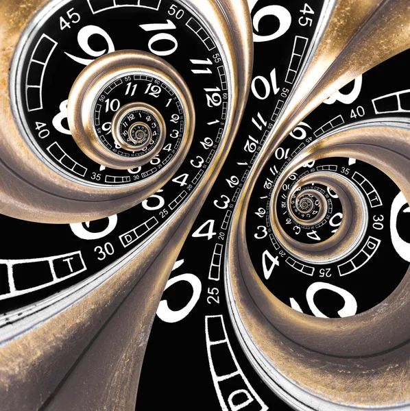 Abstract Bronze Black Background Made Twisted Watch Faces Parallel Timeline — Stock Photo, Image