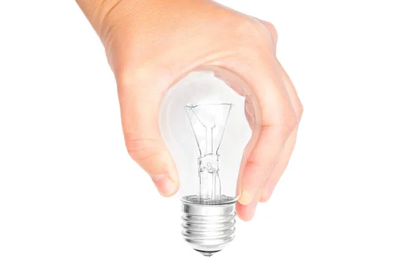 Kvinna Hand Hålla Glödlampa Isolerad Vit Bakgrund — Stockfoto