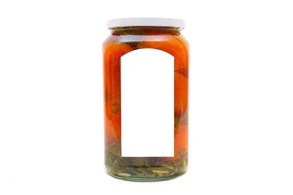 Pickled Plum Tomatoes Glass Jar Isolated White — Stock Photo, Image