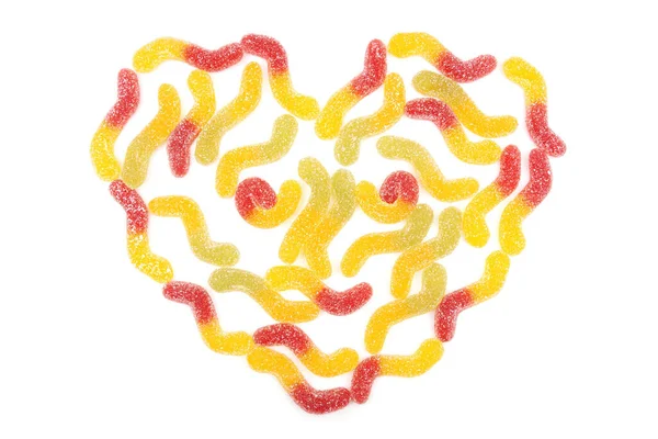 Caramelos Goma Dispuestos Símbolo Antropomórfico Cara Forma Corazón Aislado Sobre — Foto de Stock