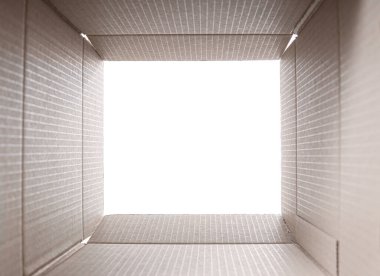 Karton bir kutunun dışında çerçevelenmiş görünüm, boşluğu kopyala.