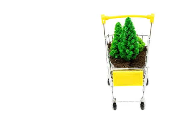 Toy Forest Set Small Push Cart Isolated White Copy Space — Photo