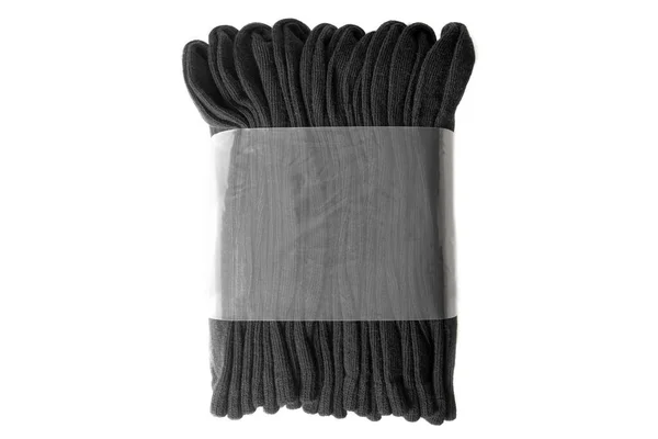 Συσκευασία Των Δέκα Μαύρες Κάλτσες Μοσχάρι Απομονώνονται Λευκό — Φωτογραφία Αρχείου