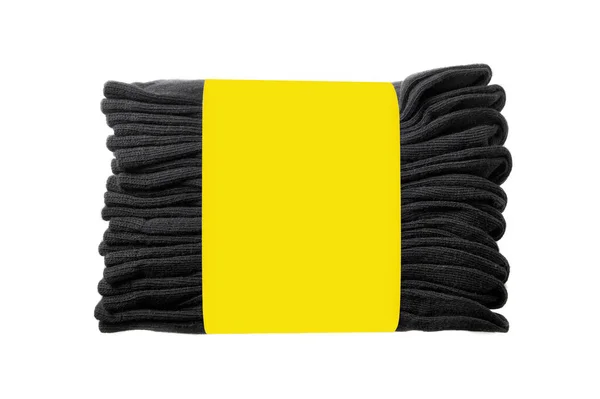 Lot Multiple Chaussettes Unisexes Noires Enveloppées Une Bande Papier Jaune — Photo