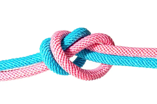 Pink Blue Cords Knotted Together Isolated White Background Unity Concept — Stock Photo, Image