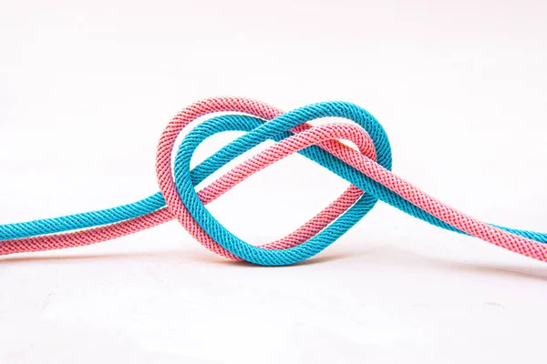 Heart Shape Made Two Pink Blue Cords Isolated Neutral Background — Stock Photo, Image