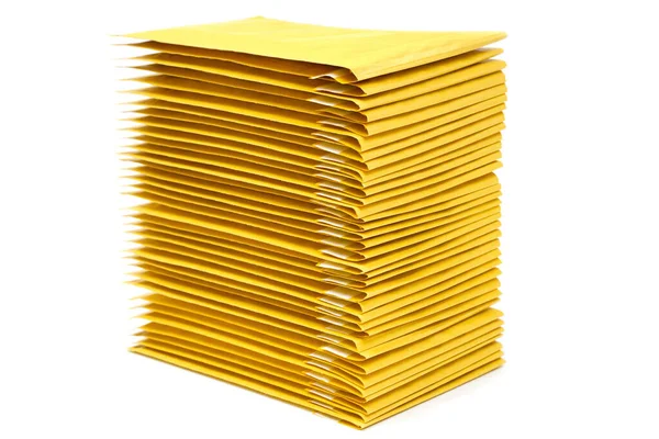 Empilement Enveloppes Rembourrées Antichoc Isolées Sur Blanc — Photo