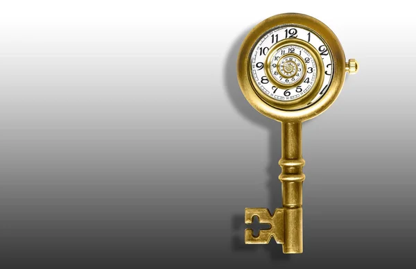 Watch Built Skeleton Key Having Swirled Watch Face Isolated Gradient — Stock Photo, Image