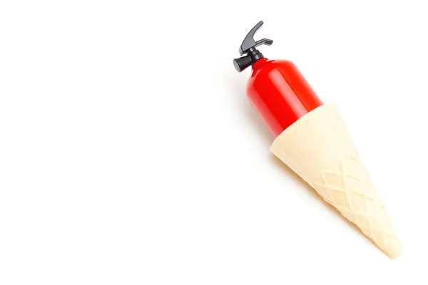 Extintor Incendios Juguete Cono Gofre Aislado Sobre Fondo Blanco Concepto — Foto de Stock
