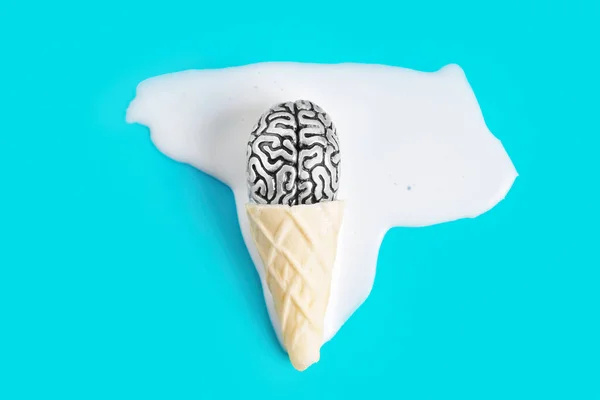 Copia Anatómica Del Cerebro Humano Colocada Helado Derretido Sobre Fondo — Foto de Stock