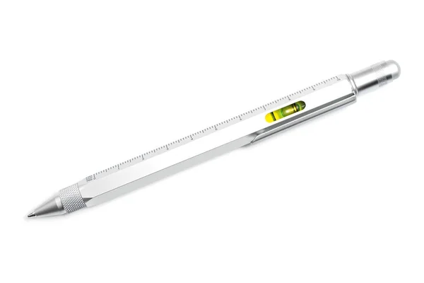 Zbliżenie Aluminiowego Długopisu Typu All One Wyizolowanego Białym Tle — Zdjęcie stockowe