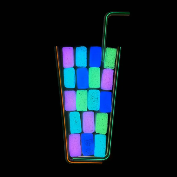 Neon Glow Effect Club Party Cocktail Shake Flat Lay Made — Stock Photo, Image