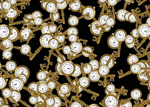 Багатовимірний Часовий Абстрактний Фон Зроблений Антикварних Годинників Формі Ключа Розкиданих — стокове фото
