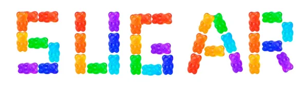 Colorful Gummy Bears Arranged Word Sugar White Background Calories Replenishment — Photo