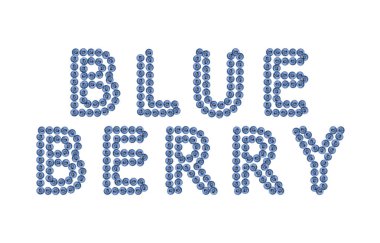 Kelime BLUEBERRY beyaz üzerinde izole taze mavi böğürtlenlerden yapılır.