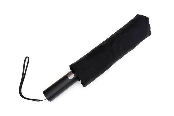 Folded Black Umbrella Cover Isolated White Background — Stockfoto