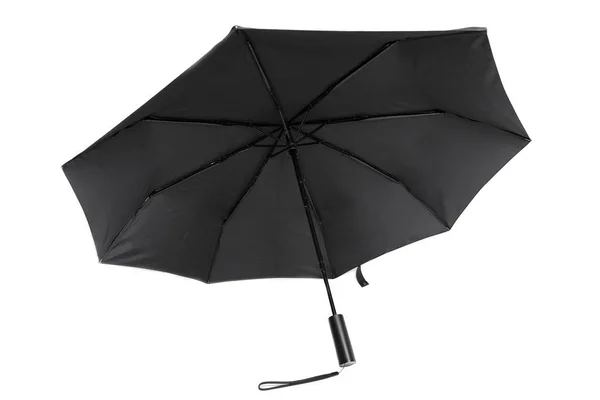 Unfolded Black Rain Umbrella Isolated White Background — Photo