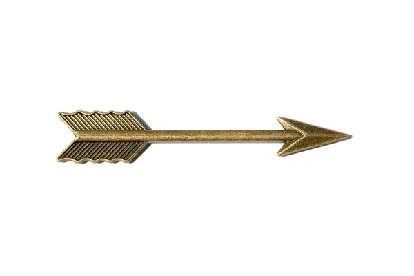 Close-up of a bronze feathered arrow isolated on white background.