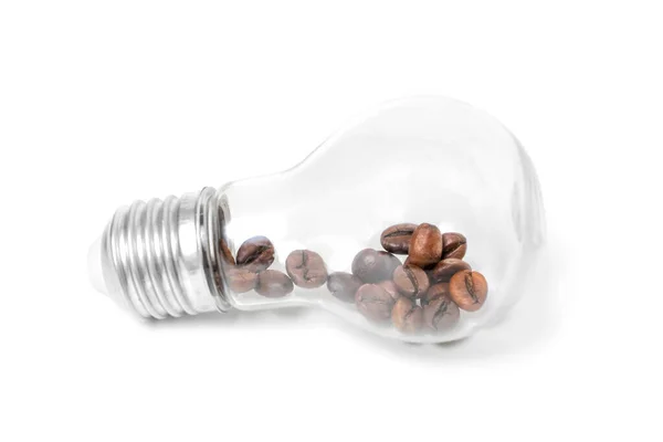 Some Roasted Coffee Beans Incandescent Light Bulb Isolated White Background — Fotografia de Stock