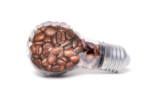 Incandescent Light Bulb Full Roasted Coffee Beans Isolated White Background — Stockfoto