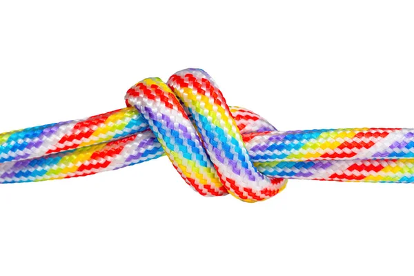 Two Colorful Braided Cords Knotted Together Isolated White Background Creative — Fotografia de Stock