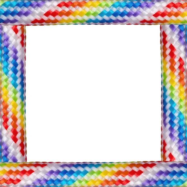 Frame Made Rainbow Colored Braided Cotton Cords Copy Space — ストック写真