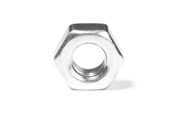 Close Hexagonal Steel Nut Isolated White Background — Zdjęcie stockowe