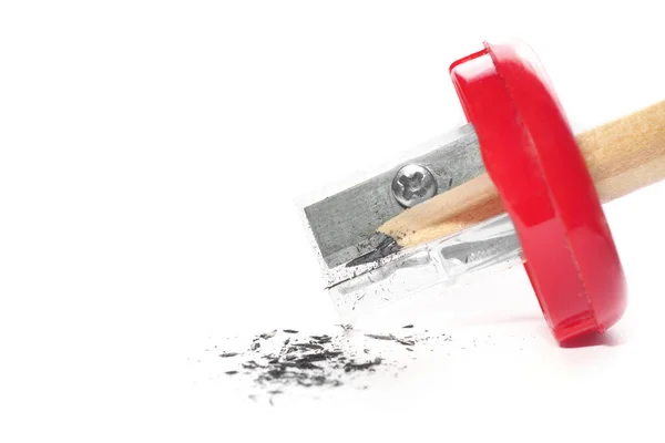 Close Pencil Tip Red Sharpener Isolated White Background — Stockfoto