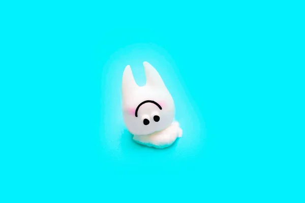 Funny Tooth Character Smile Isolated Blue Background — Photo
