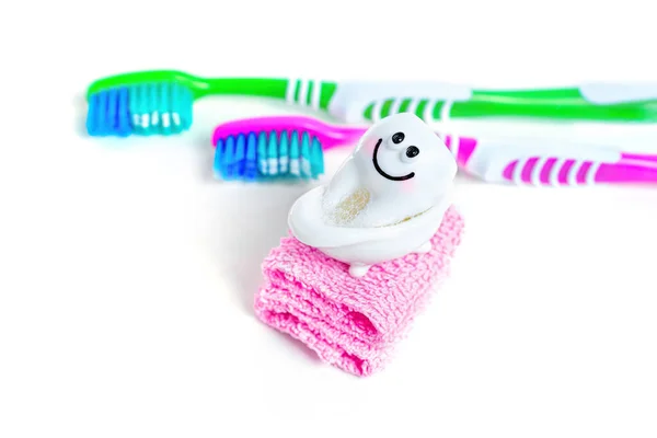 Cute Smiling Tooth Character Taking Soapy Bath Creative Dental Hygiene — Stock Photo, Image