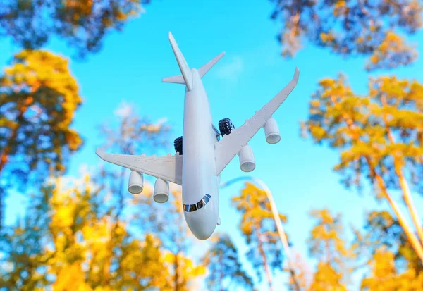 Repülőgép Lezuhanásának Modellezése Égből Lezuhanó Utasszállító Repülőgép Miniatűr Másolata — Stock Fotó