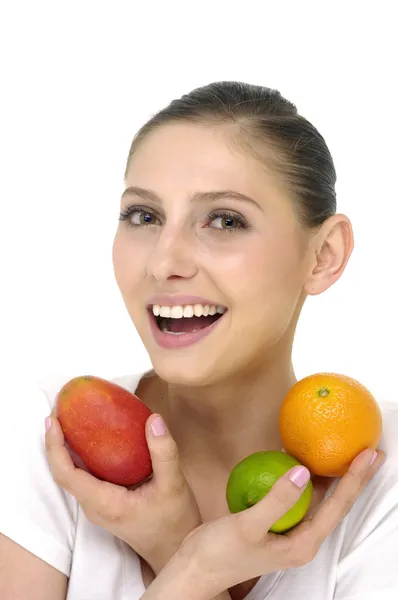 Chica sosteniendo frutas frescas —  Fotos de Stock