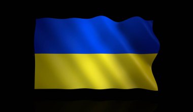3D görüntüleme, Ukrayna bayrağı dalgalanması, izole edilmiş siyah arkaplan.