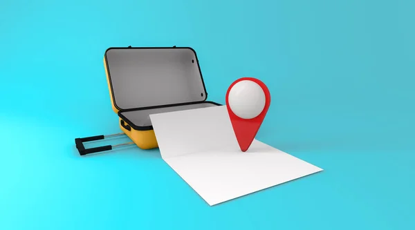 Rendering Check Ravvicinato Con Mappa Vuota Bagaglio Concetto Posizione Viaggio — Foto Stock