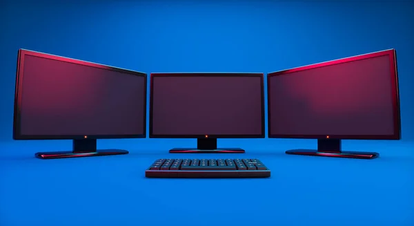 Rendering Close Empty Computer Monitor Set Keyboard Mock Front View — Foto Stock