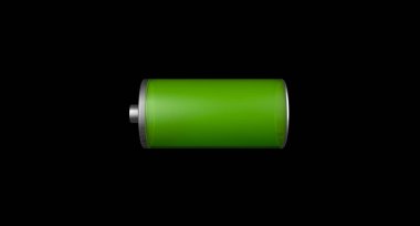 3D rendering, Battery full energy symbol or icon, isolated on black background.