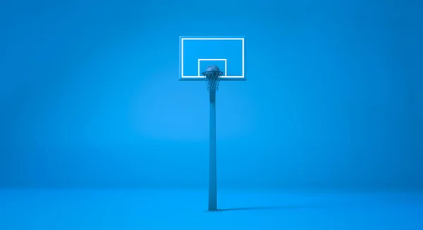 3D rendering, Abstract Basketball stand and field, blue color background.