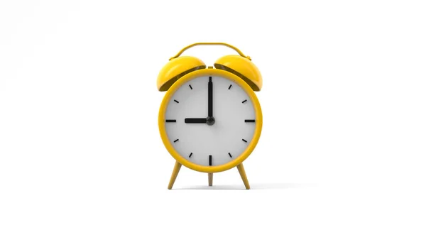 Rendering Close Vintage Yellow Alarm Clock Mock Isolated White Background — стоковое фото
